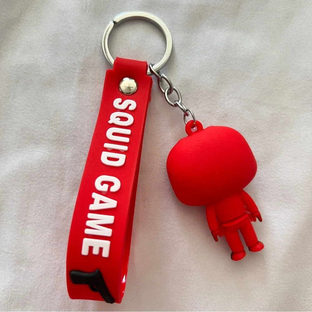Squid Game Red Keychain with Character and Symbols